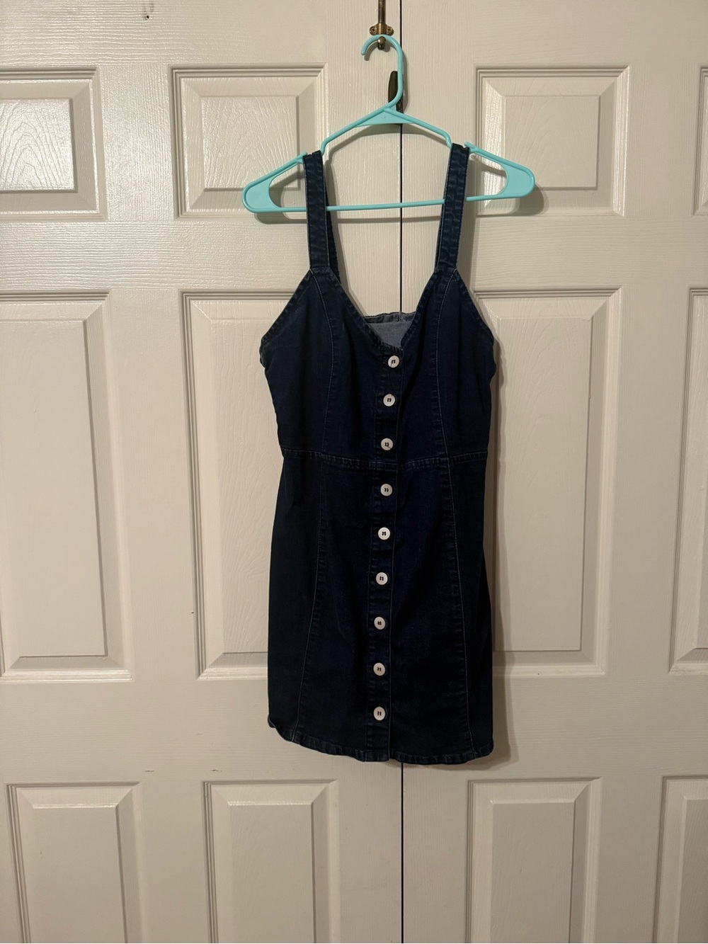 Others Follow Dark Indigo Denim Mini Dress with White Buttons